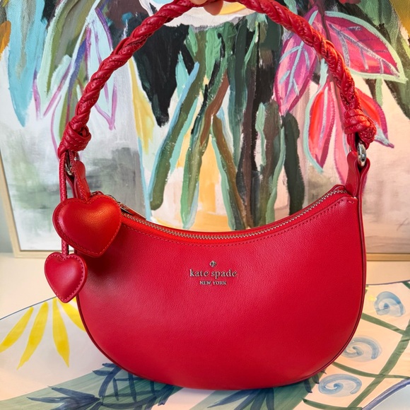 kate spade Handbags - Kate Spade Red heart Nova Braided Handle Small Crescent Shoulder/Crossbody Bag